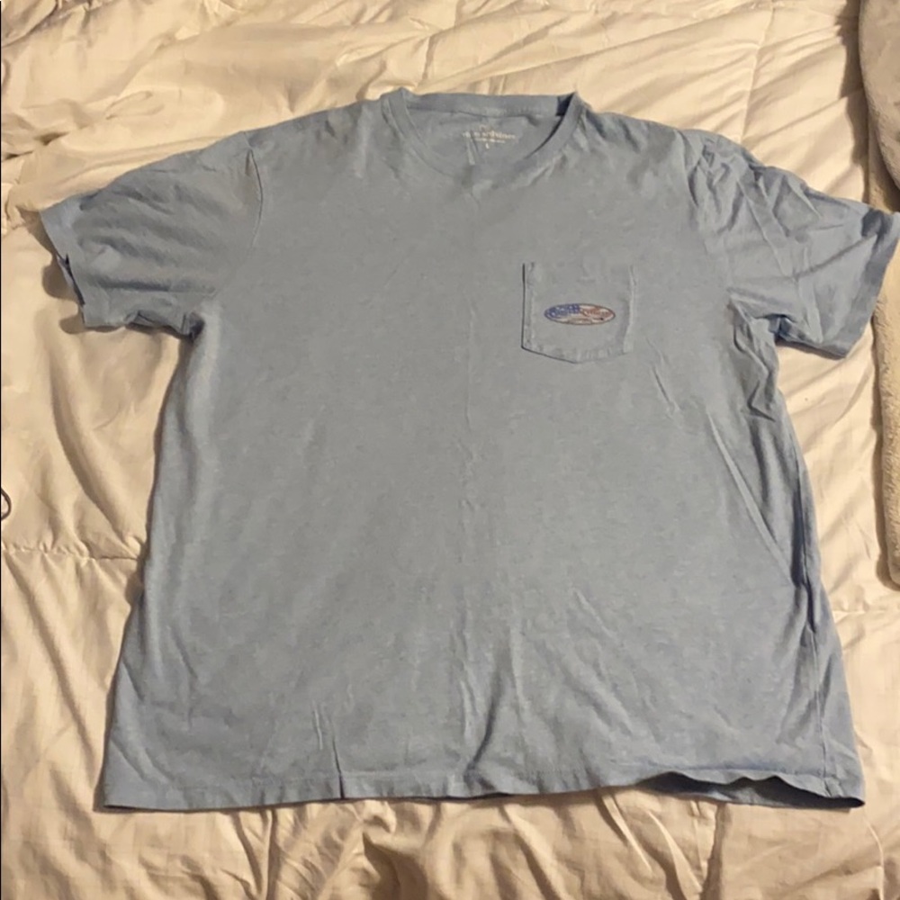 Vineyard Vines blue shirt with American flag